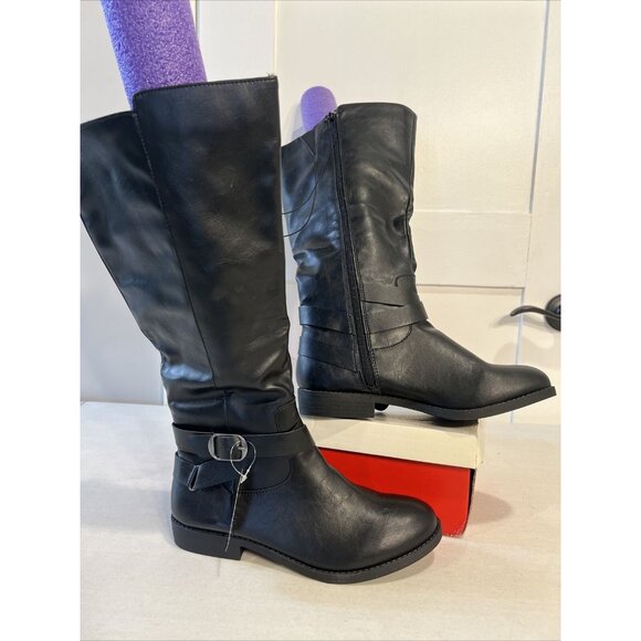 Style & Co Womens Black Faux Leather Knee-High Riding Boots Side Zipper Size 8 - Picture 1 of 8